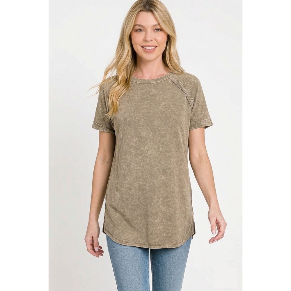 Zenana French Terry Washed Curved Hem Top - Medium - Picture 3 of 3